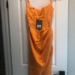 House of CB Bianca Satin Pleated Corset Midi Dress